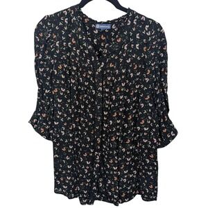 Democracy Butterfly Blouse Women Large Black Flowy Top Fairycore Y2K Puff Sleeve